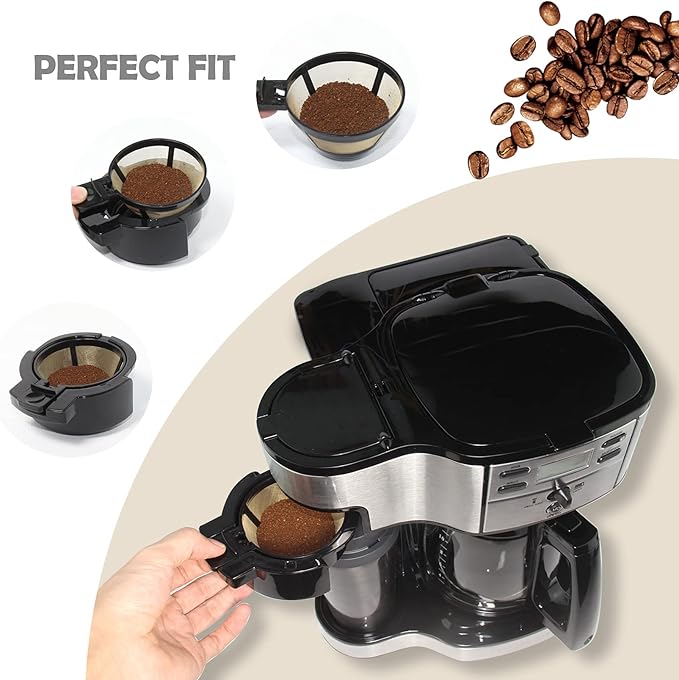 Gold Reusable Single Serve Brew Replacement Coffee Basket Grounds Filter, Compatible with Hamilton 2-Way Brewer Coffee Maker Models 49980A, 49980Z, 47650, 49933 Accessories Part, 2-Pack