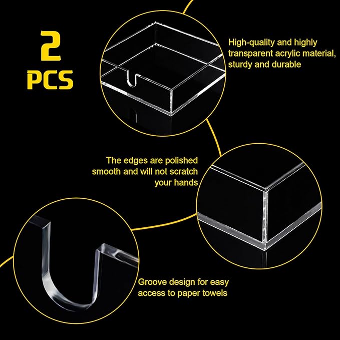 Acrylic Cocktail Napkin Holder for Table, Clear Beverage Napkin Holder Square Rectangle for Dinner, Kitchen, Bathroom, Restaurant, Bar (2 Pieces, 7 x 7 Inch)