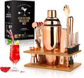 25 oz Cocktail Shaker Set 16 Pcs Mixology Bartender Kit with Stand - Professional Stainless Steel Bartending Kit - Perfect Home Bar Tool Gift Set for Drink Mixing (Rose Gold)