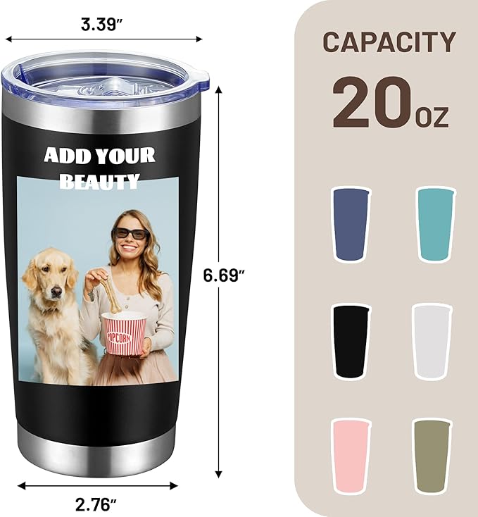 MEWAY Personalized Custom 20oz Tumbler with Lid, Stainless Steel Gift Tumbler, Insulated Double Wall Vacuum Travel Coffee Tumbler Gifts with Text Photo Logo (White, 1pack)