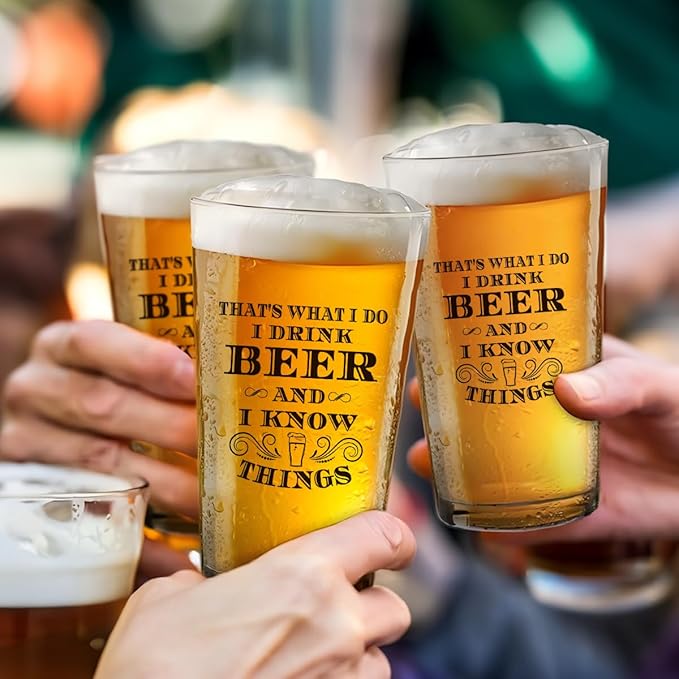 Vintage Father's Day Birthday Gifts for Fathers Your Dad Funny Beer Drinking Glass Beer Gift for Men Brew Lovers Dads Daddy Husband Brother Drinking Buddy Present