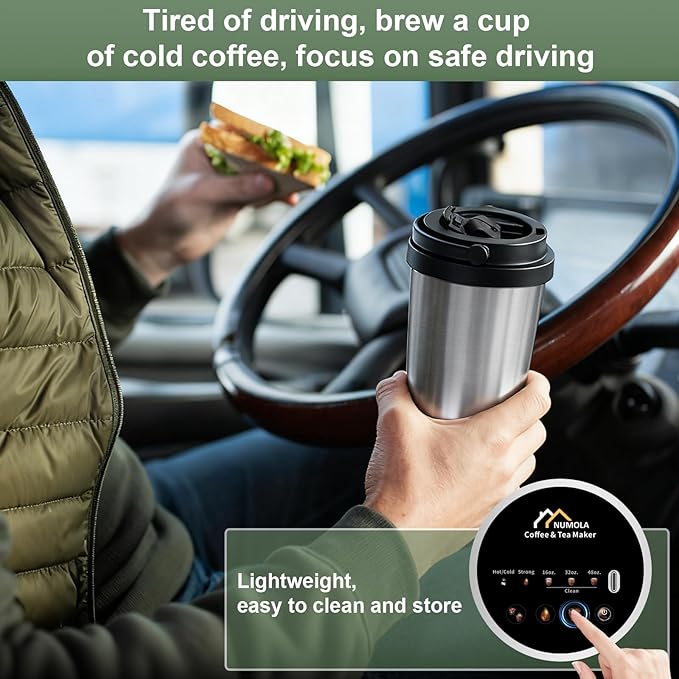 Numola Cold Brew Coffee Maker, 3 Brew Sizes with 16oz Stainless Steel Cup, Vacuum Self-Cleaning Coffee Machine with Removable Coffee Filter for Home Travelling Camping