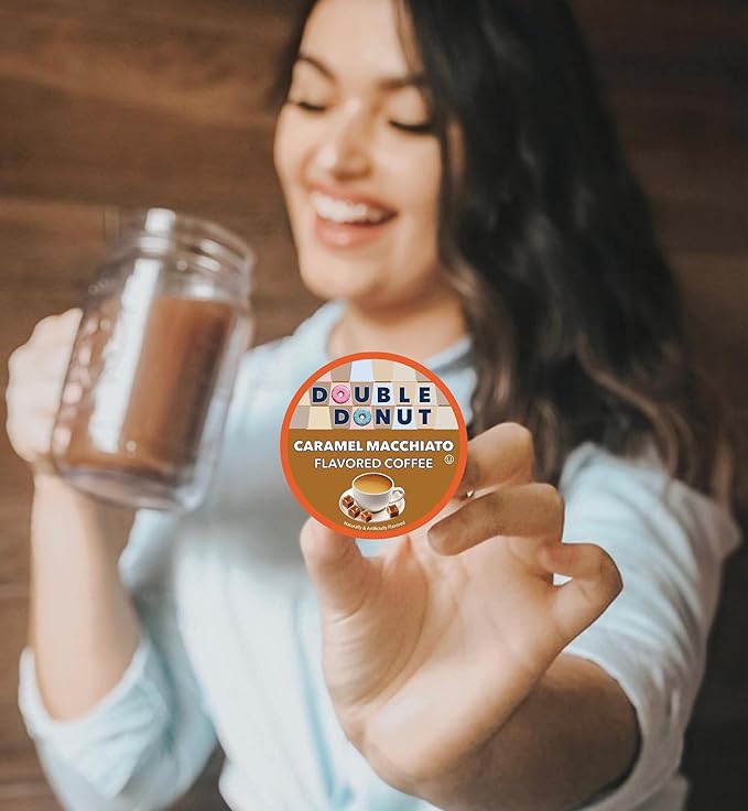 Double Donut Coffee Caramel Macchiato Flavored Coffee Pods, Medium Roast Coffee, for Keurig K Cups Machines, in Recyclable Pods, 20 Count