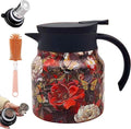 Vintage Floral Pattern Teapot – Built-In Infuser, 800ML/1000ML Heatproof Stainless Steel Teapot with Lid for Hot Drinks (Red, 800ml-Plastic handle)