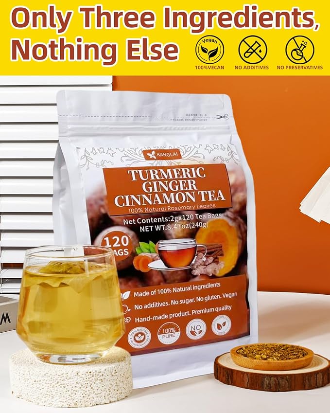 240 Premium Turmeric Ginger Cinnamon Tea Bags, 100% Natural Herbal Blend, Supports Digestion & Immune Health, No Sugar, No Caffeine, No Additives, Vegan, Premium Ingredients