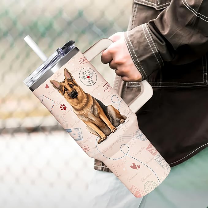 German Shepherd Tumbler 40oz With Handle - Christmas Gifts for Dog Lovers and Owners - GSD Gift for Birthday, Mother's Day