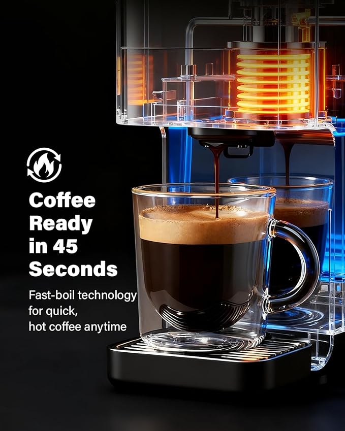 20 Bar Espresso Machine, Compatible with Nespresso Original & Dolce Gusto Capsules, Ground Coffee & ESE Pods, 47.3oz Tank, One-Touch Boil, Smart Controls, Drip Tray & Storage