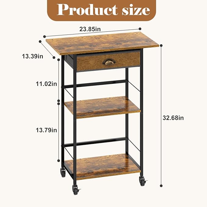3 Tier-Coffee Bar Stand Station Cart with Storage Drawer, Extended Worktop Coffee Table, Farmhouse Corner Bar Cabinet for Small Spaces, Barkers Rack Home Bar for Entryway, Living Room