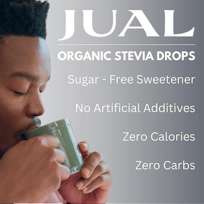 JUAL Natural Liquid Stevia Sweetener with Sucralose – 4.22 Fl Oz – Zero Calorie, Sugar-Free, Low Carb – Stevia Drops for Coffee, Tea & Baking