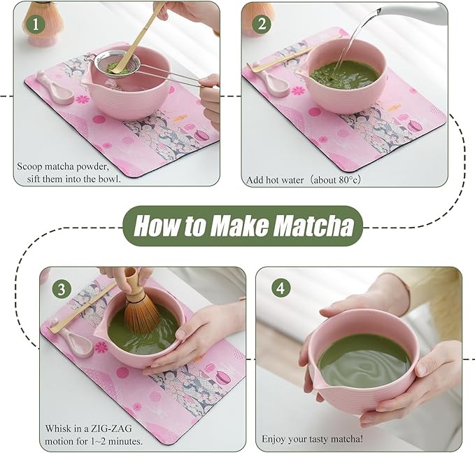 Clay&Fire Matcha Whisk Set, 9 pcs Ceramic Matcha Set, Gifts for Women,Matcha Bowl with Spout and Whisk, Matcha Kit for Matcha Lovers, Ideal Gift Christmas, Birthday, Anniversary(Pink)