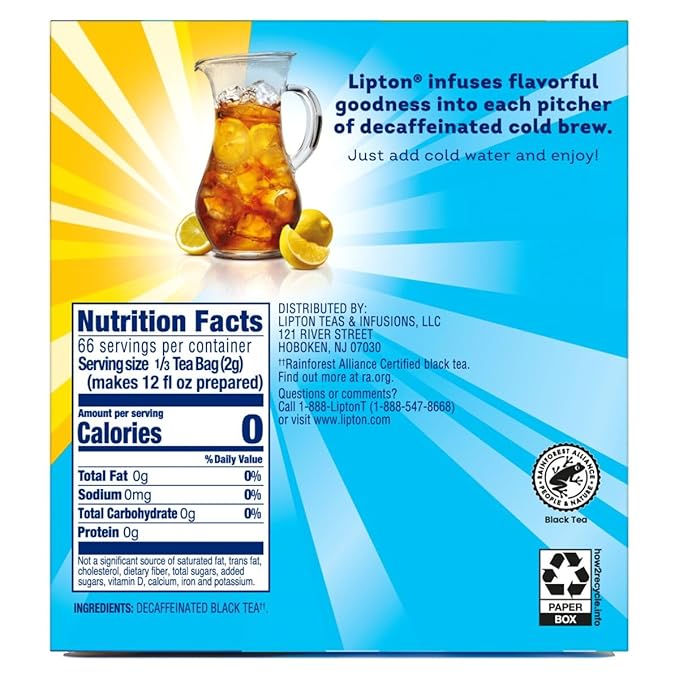 Lipton Decaf Cold Brew Family Size Tea Bags, 22 CT (Pack of 6)