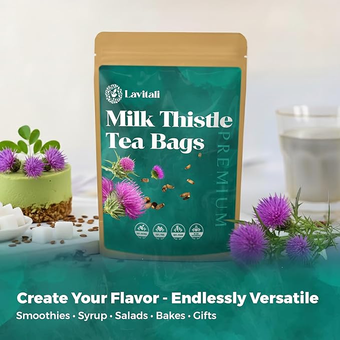 Lavitali, Milk Thistle Tea Bags | 120 bags, 100% Pure Herbal Tea | Caffeine-Free, Antioxidant-Rich, Eco-Friendly Filter Bags | Daily Natural Botanical, Hot or Iced Herbal Infusion