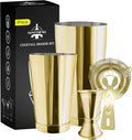 Boston Cocktail Shaker Bar Set, Weighted Boston Shaker Tins, Bartender Kit with 18oz & 28oz Mixed Drink Shaker, Hawthorne Strainer, Double Measuring Jigger - Gold