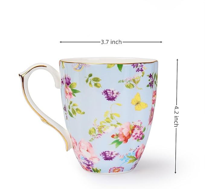 13oz Bone China Floral Mug with Gold Bone China Coffee Mugs Bone Teacup Christmas Mugs Birthday Gifts for Women Mom Friends Coworker
