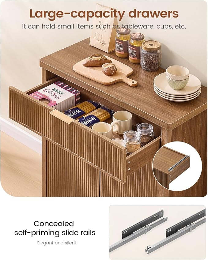 AOGLLATI Sideboard Buffet Storage Cabinet,Buffet Table with Storage & Led Lights, Coffee Bar Cabinet for Kitchen Entryway Living Room, Wood