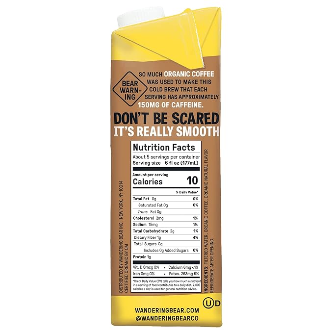 Wandering Bear Organic Cold Brew Coffee Variety Pack - Extra Strong, Bold, Smooth, Unsweetened, Shelf-Stable, Ready to Drink, Iced Cold Brewed Coffee Drink - 32 fl oz (3pk - Vanilla, Caramel, Mocha)