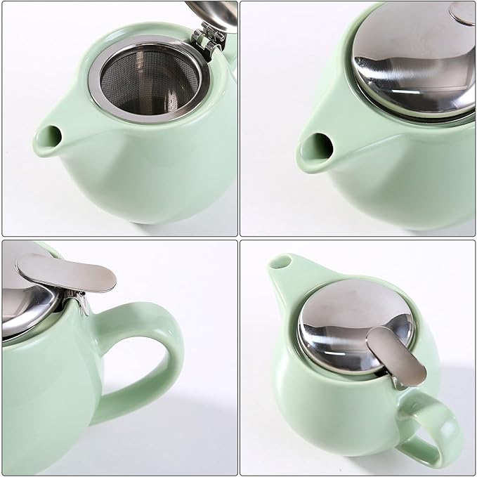 Small Ceramic Teapot With Stainless Steel Infuser, Heat Resistant, Perfect Tea Maker, Light Green 350ml/12.0oz