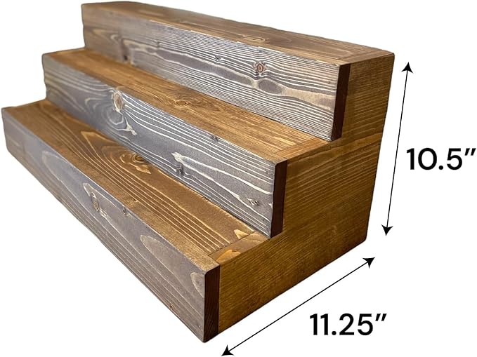 Handmade Tiered Display Shelving - Three Tier Bar Display - Bar Organizer - Liquor Bottle Display (36" without Back, Special Walnut)