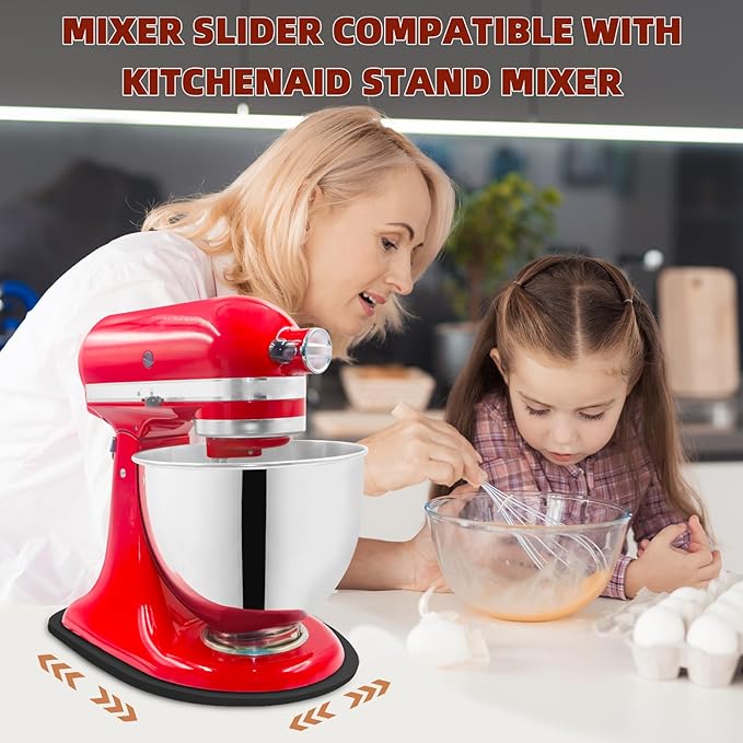 Mixer Slider Compatible with 4.5-5 QT Kitchen Aid Stand Mixers, Kitchen Countertop Storage Mover Sliding Caddy Mixer Slider Mat for Kitchen Aid Stand Mixer Accessories Attachment (Bamboo - Black)