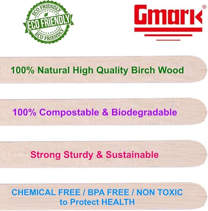 Gmark Coffee Stir Sticks 7" (length 178mm, width 6mm, thick 1.8mm) 1000pc Round End, Eco Friendly Coffee Stirrers Wood for Hot Drinks - Natural Birch Wood GM1116