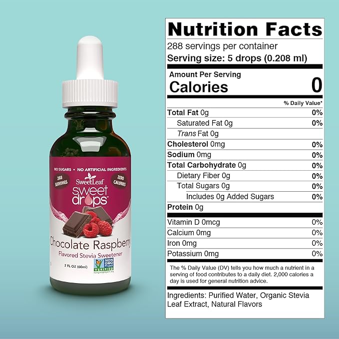 SweetLeaf Sweet Drops - Flavored Stevia Liquid Sweetener, Organic Stevia Extract, Zero Calories, Gluten Free, Keto Friendly, Non GMO, Natural Flavors - Chocolate Raspberry, 2 Fl Oz (Pack of 2)