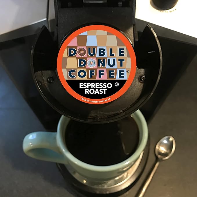Double Donut Coffee Dark Roast Coffee Pods, Espresso Roast, Strong Coffee in Recyclable Single Serve Coffee Pods for Keurig Coffee Maker, 48 Count