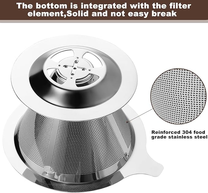 Upgraded Pour Over Coffee Filter, Coffee Dripper, Paperless Mess Stainless Steel Coffee Filter, Maker One to Two Cup, Keeping Nature Coffee Flavour, Easy to Use and Clean (Large)