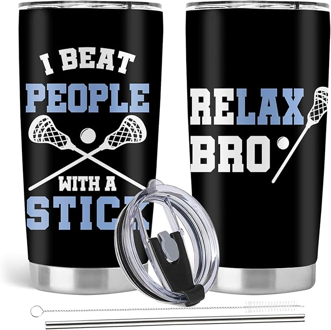 Lacrosse Gifts for Boys Girls, Lacrosse Gifts, 20oz Stainless Steel Tumbler with Lid Straw