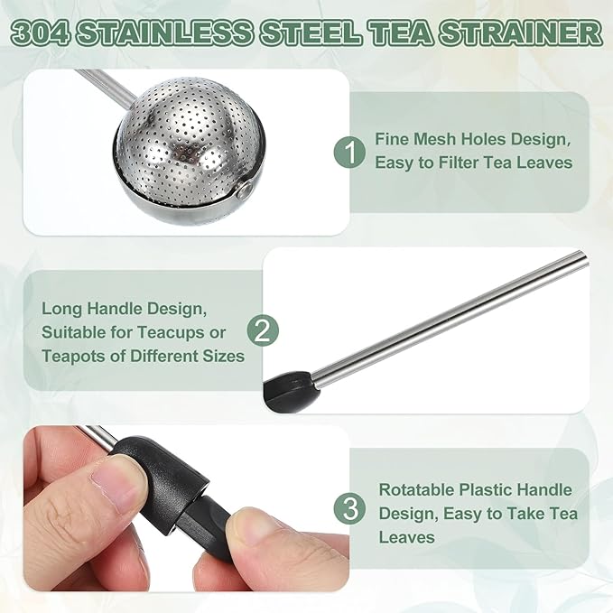 uxcell Tea Infuser for Loose Leaves, Stainless Steel Tea Infuser Filter with Round Plate, Twisting Handle Steeper Strainers for Cup and Teapot, Ball Shaped, Black