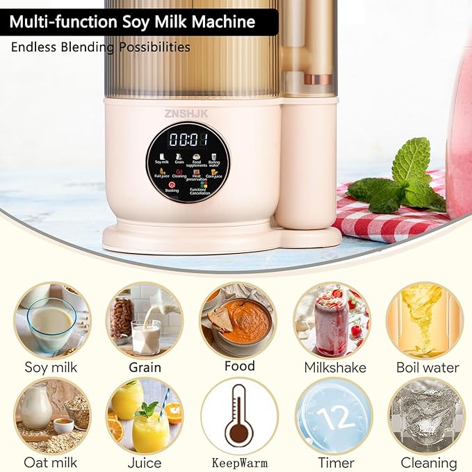50oz Nut Milk Maker Machine, 10-in-1 Soy, Almond, Oat & Rice Milk Maker with 12 Stainless Steel Blades, Plant-Based Vegan Blender with Delay Start, Temp Hold, Boil Water & Easy Self-Cleaning
