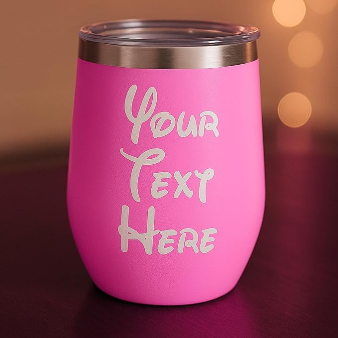 Gifts Inscribed Personalized Wine Tumbler with Lid – Pink Custom Text Engraved Stainless Steel Insulated Mug for Hot & Cold Drinks – Customized Bridesmaid, Wedding, or Birthday Gift