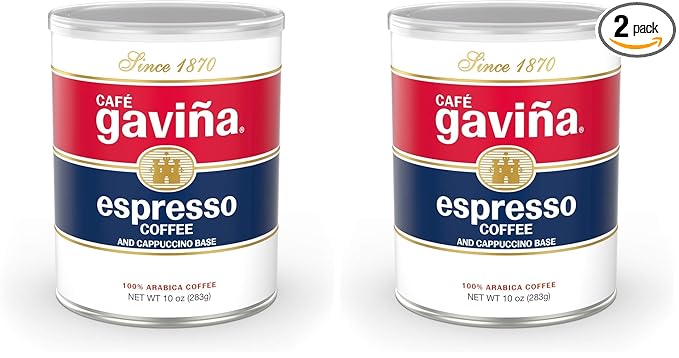 Café Gaviña Espresso Roast Ground Coffee: Rich, Dark Roast Blend with Spicy, Dark Chocolate Notes -For Espresso Machines, Lattes, and Cappuccinos- 10 oz Can (Pack of 2)
