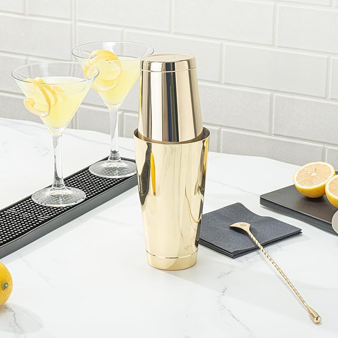 Restaurantware Bar Lux 16 Ounce Boston Shaker 1 Gold-Plated Cocktail Shaker - Weighted Bottom No Leak Stainless Steel Martini Drink Mixer Essential Bar Tool For Home Use Or Bartenders