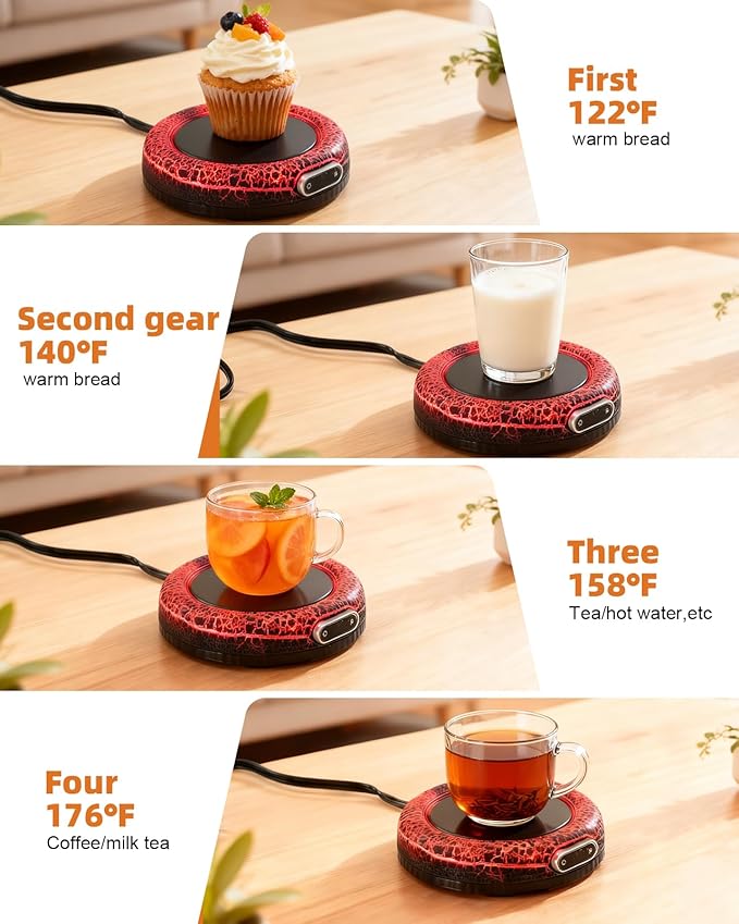Smart Constant Warm Coaster, Volcano Warm Coaster,Coffee Mug Warmer,Home Desktop Ambient Light,Coffee Mug Warmer,Coffee Lover's Gift,4 Temperature Settings Available(Black)