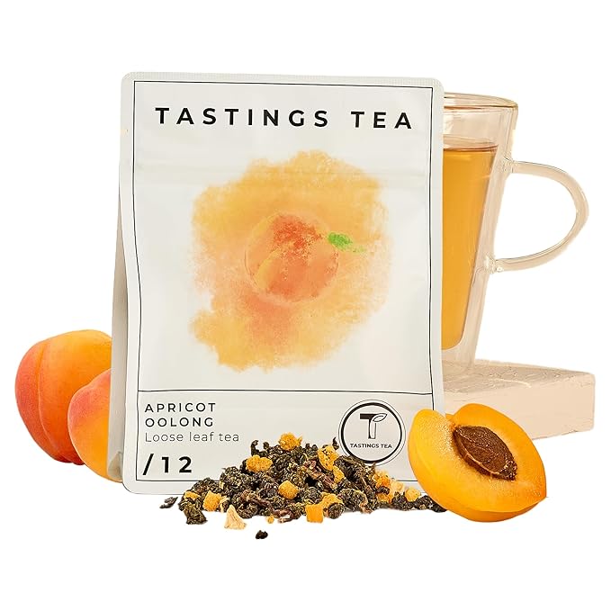 Tastings Tea Apricot Oolong Loose Leaf, 2.55 oz | Smooth & Juicy Blend from Fujian Province China | Medium Caffeine | Naturally Sweet & Elevating | Small Batch & Sustainably Sourced | Resealable Pouch