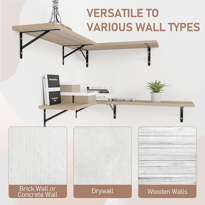 Kaboon 45 inch Long 10 inch Deep Floating Shelves for Wall Set of 2, Large Open Shelves Wall Mounted, Space Saving Home and Commercial Use,Oak/Grey Tone