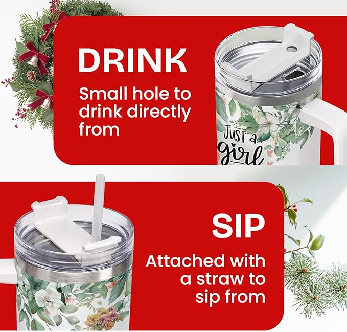 34HD Gifts for Women, Stainless Steel Tumbler with Lid, Coffee Travel Mug, Double-Wall Vacuum Insulated Tumbler, Leak Proof Drinking Cup, 40 Oz, Baby Elephant