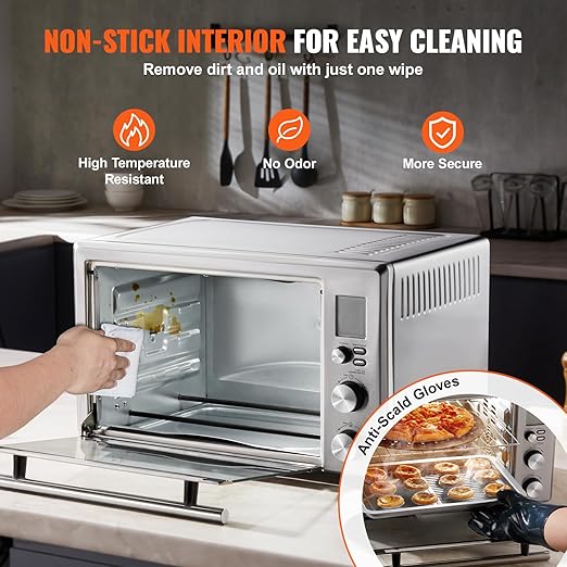 VEVOR Convection Toaster Oven, 28L/29.6Qt Large 10-IN-1 Multifunctional Convention Oven Countertop, 150F-450F Adjustable Compact Smart Oven with Trays Wire Racks Gloves, for Home Kitchen RVs etc