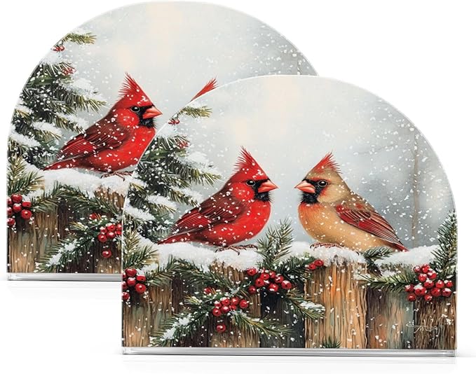 Winter Red Birds Napkin Holder for Table Paper Cocktail Napkin Holders for Kitchen Dinning Acrylic Dinner Napkin Dispenser for Dinner Home Decor Bar 2 Pack