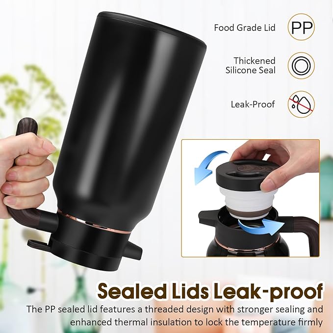 68oz Thermal Coffee Carafe, Stainless Steel Carafes for Hot Liquids 24 Hours, Insulated Coffee Carafes For Keeping Hot Coffee, Hot Water, Tea, Hot Beverage (Black)