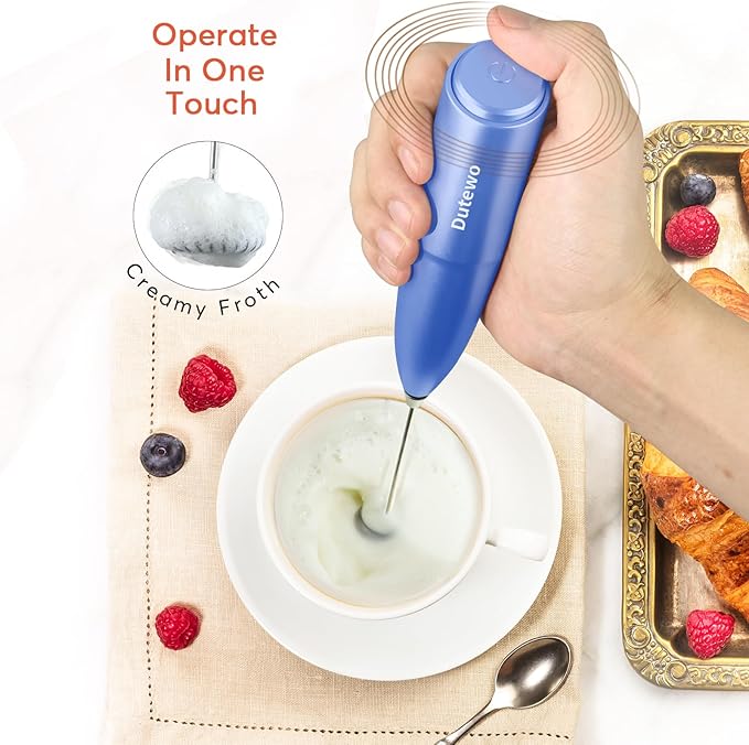 Hand Mixer Milk Frother for Coffee - Dutewo Frother Handheld Foam Maker for Lattes, Electric whisk Drink Mixer Mini Foamer for Cappuccino, Frappe, Matcha, Hot Chocolate, Blue 285C