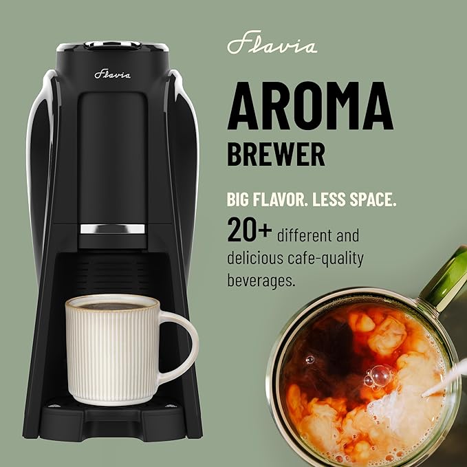 Flavia Aroma Brewer - Coffee Machine, Makes Coffee, Lattes, Tea, and other Hot or Iced Beverages with Single-Serve Freshpacks, Multiple Brew Sizes, Black