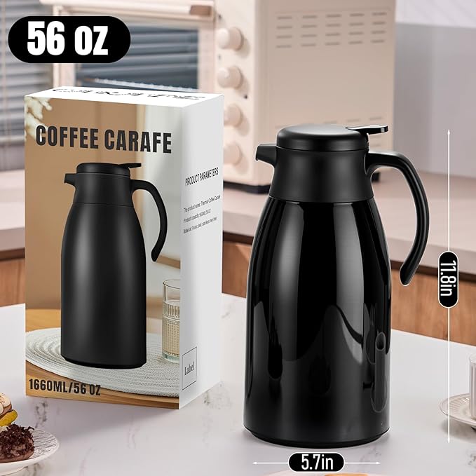 PARACITY 56Oz Thermal Coffee Carafe with Stainless Steel Liner, Coffee Carafes for Keeping Hot, Double Walled Vacuum Insulated Coffee Urn for Coffee & Tea, Home & Office (1, 56oz)