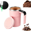 2026 New 13 oz Electric Coffee Mug with a Built-in LCD Thermometer, Electric Coffee Mug with Thermometer,Rechargeable Self Stirring Mug, Innovative Coffee Accessory for Coffees, Milk, Cocoa (Pink)