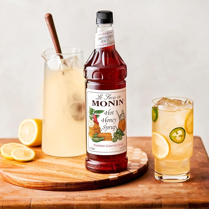 Monin - Hot Honey Syrup, Robust Sweet & Spicy Flavors, Great for Lemonades, Teas, Cocktails, Culinary Recipes, & More, No Artificial Sweeteners, Gluten-Free, Non-GMO, Clean Label (1 Liter)