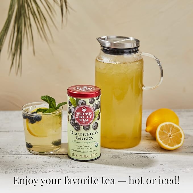 The Republic of Tea Organic Blueberry Green Superfruit Tea, 50 Tea Bag Tin