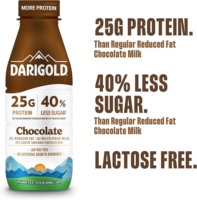 Darigold FIT High Protein Milk 2 Percent - Ultra-Filtered, Low Fat, Lactose Free - 25g Protein, 40% Less Sugar - 14oz Bottles, 12 Pack (Chocolate Milk)