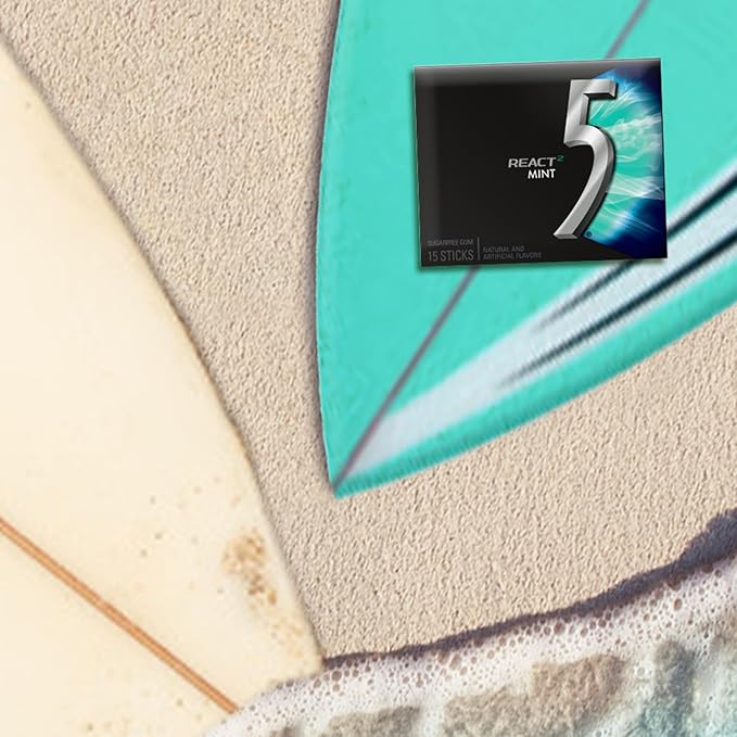 5 GUM React Mint Sugar Free Chewing Gum Bulk Pack (10 packs x 15 sticks) Intense, Long-Lasting Flavor