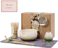 Matcha Whisk Set - Traditional Bamboo Chasen with Bowl, Complete Matcha Tea Making Kit & Starter Tools for Authentic Japanese Ceremony (Mottled Green02, 8pcs/set,Bowl entry-level Set)