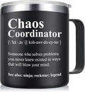 Chaos Coordinator Mug Tumbler 14oz - Christmas Gifts for Men, Boss, Coworker, Manager, Office, Teacher, Nurse - Thank You Birthday, White Elephant Gifts for Adults - Black